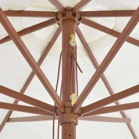 Parasol de jardin blanc sable 350 cm à mât en bois – Protection solaire pour terrasse, balcon et extérieur, ombrage rotatif (1/5)