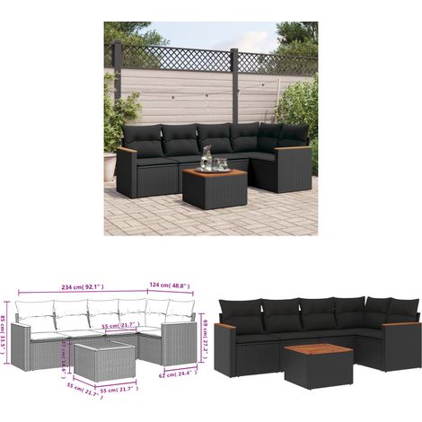 6-tlg. Garten-Sofagarnitur mit Kissen Schwarz Poly Rattan - Gartenmöbel - Gartensorte - Outdoor Möbel - Lounge Set - Esstisch - Home & Living (1/3)