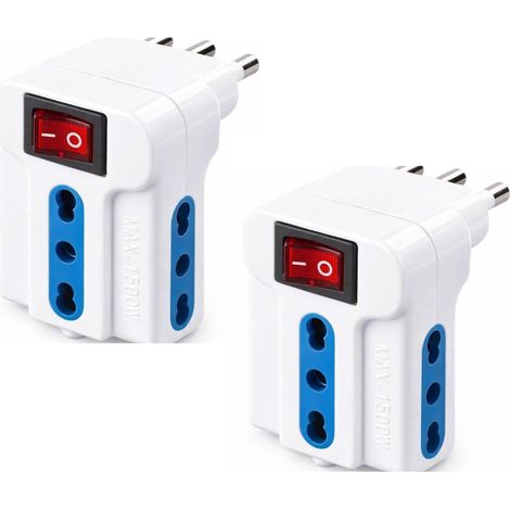 Lot de 2 adaptateurs fiche triple gain de place prise 16 A 3 prises bipasso avec interrupteur (1/5)
