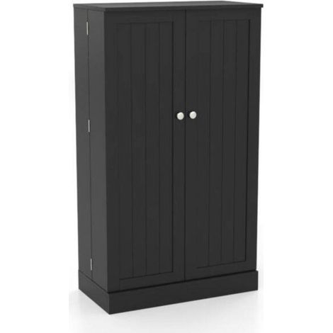 Design 2 portes noir meuble de rangement cuisine garde-manger 104 cm avec étagères réglables pour cuisine et salon (1/3)