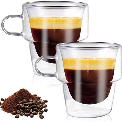 Lot de 2 tasses à expresso : 260 ml Ensemble de verres à latte macchiato à double paroi en verre, tasses à café isolées, tasses à café glacées cappuccino pour cappuccino, latte, thé (1/5)