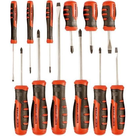 Black & Decker Cushiongrip Tournevis Mécanicien, 12 pieces, 272 mm, 370 mm, 43 mm, 860 g, Noir-Orange, 39,8 cm (1/4)