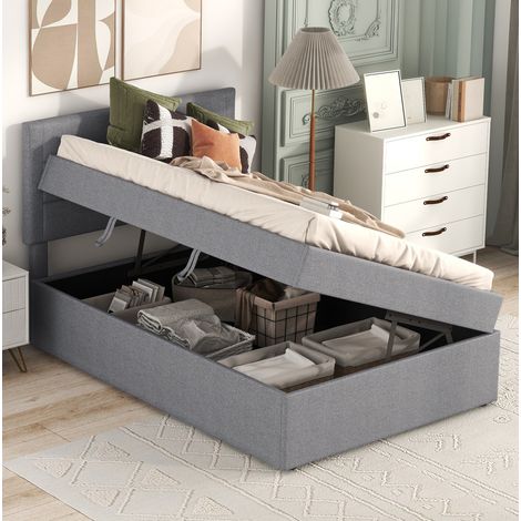 MEUBLIV Letto 90x200 cm grigio – rete in metallo, ampio vano contenitore, senza materasso (1/5)