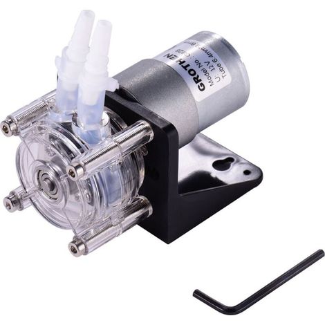 GROTHEN Pompe péristaltique DC 12 V avec tube en silicone, dosage de liquide à haute teneur en eau, auto-amorçante, anticorrosion, réglable pour bricolage, laboratoire d'aquarium, additifs d'analyse c