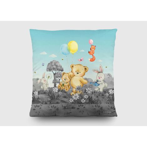Coussin - ourson, renard, lapin en noir et blanc - 40x40 cm (1/5)