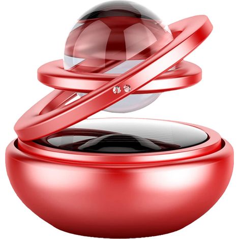 Désodorisant de voiture, diffuseur d'aromathérapie à énergie solaire, boule de cristal d'aromathérapie, décoration de planète flottante rotative, aimant de décoration rotative (rouge) (1/5)