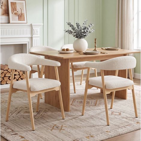 Chaise de salle à manger 60,5x57x79,5 cm en bois et boucle beige, moderne FloraGrace (1/5)