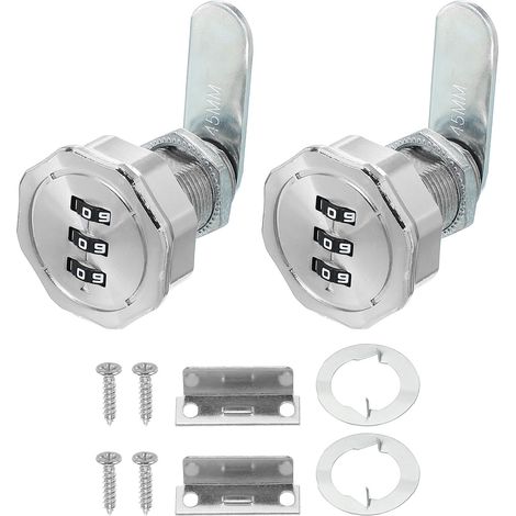 2 Pcs Serrures À Came Combinées Alliage De Zinc Cylindre 1" Argent (1/5)