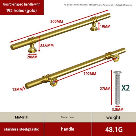 CYUNSHOP Lot de 5 poignées en T à embase évasée – Entraxe 192cm, Or, pour armoires et meubles. (1/5)
