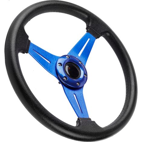 Volant Sport Racing Drift 14 Pouces 350mm Aluminium Cuir PU Bleu Universel pour Voiture