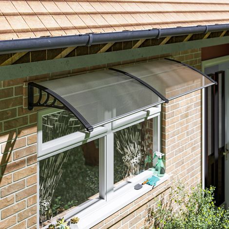 Tenda da sole per porta d'ingresso Outsunny, tettoia per porta esterna in policarbonato e alluminio resistenti, riparo da pioggia e raggi UV per patio e balcone, 195 x 75 cm, trasparente.