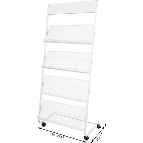 Revistero de 4 niveles, construcción metálica resistente, color blanco. (1/2)