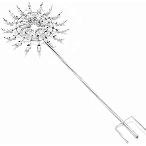 Sonnette de porte extérieure en métal, à capteur de courants de Foucault, en forme d'éolienne, couleur argent, idéale pour la décoration de jardin et de cour. (1/5)