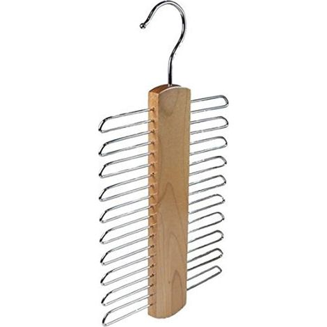 Lot de 2 cintres en bois avec 20 crochets pour suspendre foulards, cravates et ceintures, permettant un gain de place pour le rangement à domicile. (1/5)
