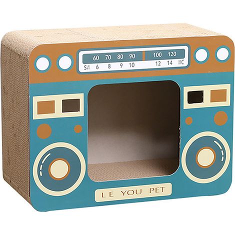 Maison à gratter en carton pour chat, grand espace, respirant, pour se reposer et jouer à la radio (1/5)