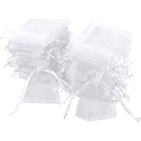 Lot de 100 sachets en organza blanc, 7 x 9 cm, pochette cadeau en organza, pochette à bijoux, sachets de mariage, sachets de lavande, faveur de mariage H220 (1/5)