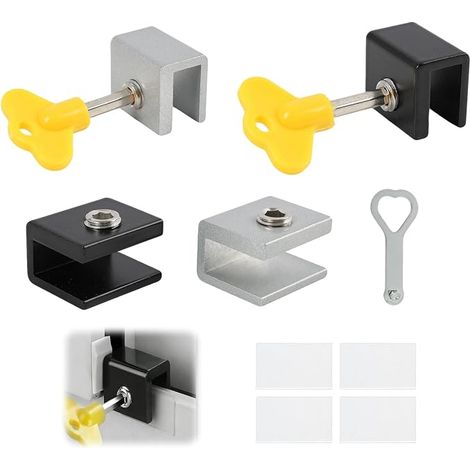 4 x Serrures coulissantes de baie, fenêtre réglable et porte coulissante, serrure de sécurité pour enfants, serrure de porte et fenêtre, acier inoxydable avec clé hexagonale et forme du cœur (1/5)