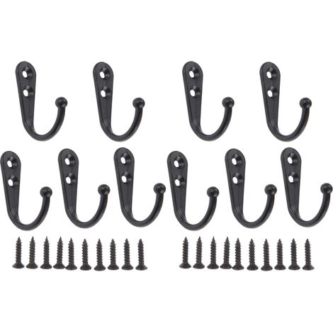 10 Crochets Muraux Vis Inclus Patère Noir (1/5)