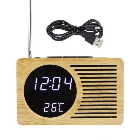 LED Digital Alarm Clock with USB FM Radio Thermometer Time and Temperature Display (1/4)
