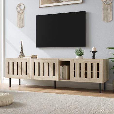 Mueble TV natural con puertas caladas y almacenaje salón OKMYHOME (1/5)