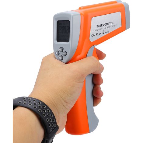 Thermomètre infrarouge numérique, outil de mesure de température sans contact, thermomètre laser à double laser haute précision pour la cuisine, le CVC et l'industrie (boîte couleur). (1/5)