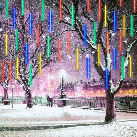 Guirlande lumineuse LED 80cm 8 Tubes 576 LEDS effet pluie de météorites gouttes diamants stalactite IP 65 intérieur extérieur Noël Vert (1/5)
