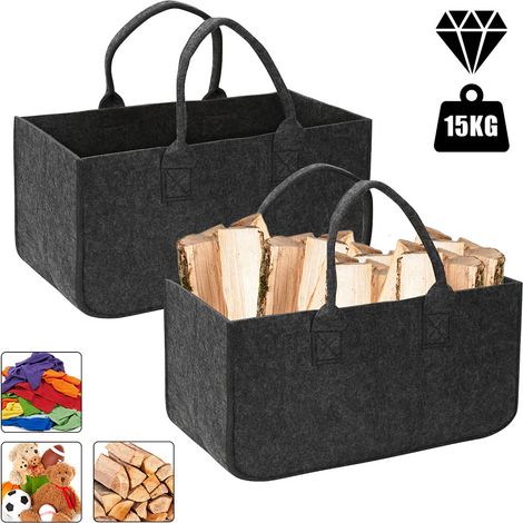Randaco Filztaschen Filzkorb 2 Stück für Kaminholz Einkaufstasche Filzkorb Holzkorb aus Filz faltbar groß - Dunkelgrau 50 x 25 x 25cm (1/5)
