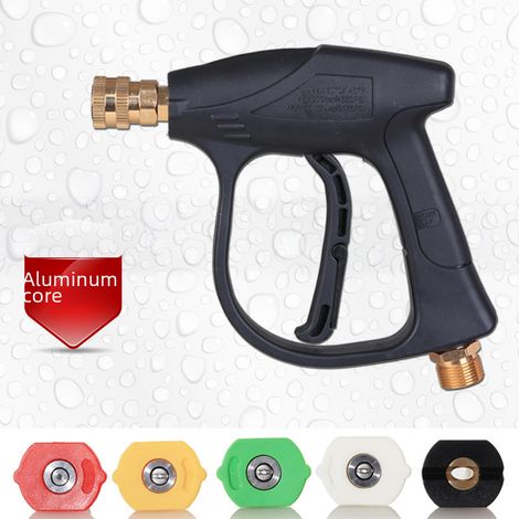 Pistolet eau haute pression noyau aluminium avec 5 buses éventail – Nettoyage voiture, raccord rapide 1/4 M22-14 (1/5)