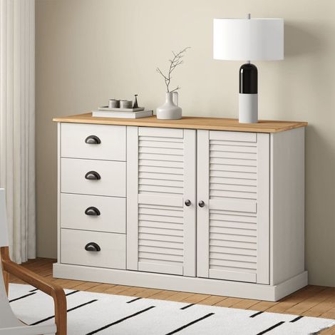Buffet avec tiroirs,Placard de cuisine VIGO 113x40x75 cm blanc bois massif de pin -TZ67320 (1/5)