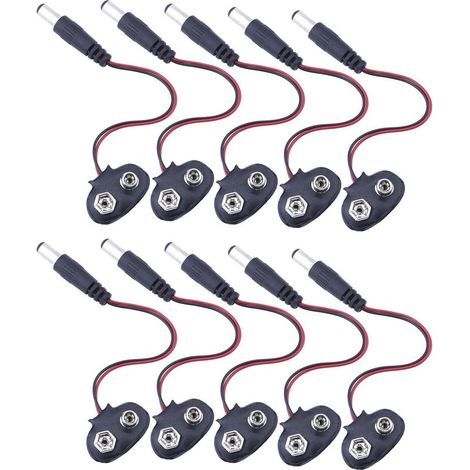 10Pcs 9V Batterie Connecteur Câble Clip avec 2.1 x 5.5 mm Mâle DC Alimentation Plug Type T