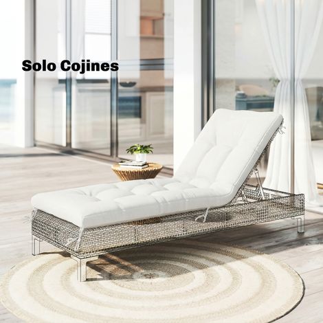 Cojín para Banco Exterior con Correas de Sujeción Protección UV50+ Rebote Lento Interior Exterior 198x65x13 cm Crema (1/5)