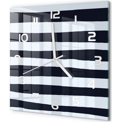 Horloge Murale Carrée Chambre Silencieuse en Verre Sans Tic-Tac Design Moderne Arrière-plan rayé 30x30 cm (1/5)