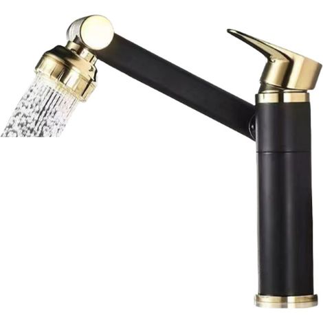 Robinet porte-bonheur chat, robinet de salle de bain universel rotatif à double usage, meuble de salle de bain, lavabo, modèle noir et or (1/5)