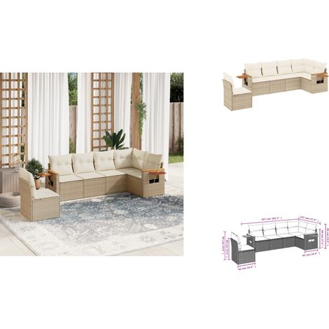 6-tlg. Garten-Sofagarnitur mit Kissen Beige Poly Rattan - Gartenmöbel - Sofasatz - Rattan Möbel - Outdoor Sofa - Lounge Set (1/3)
