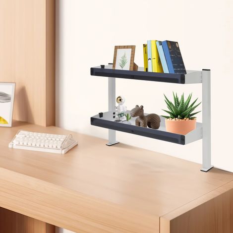 Support de rangement de bureau à pince, support à deux niveaux avec plateaux de rangement réglables, idéal pour le rangement sur le bureau et l'organisation au travail (1/5)