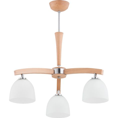 Plafonnier bois 3 lumières verre blanc E27 AXIM Alfa (1/3)