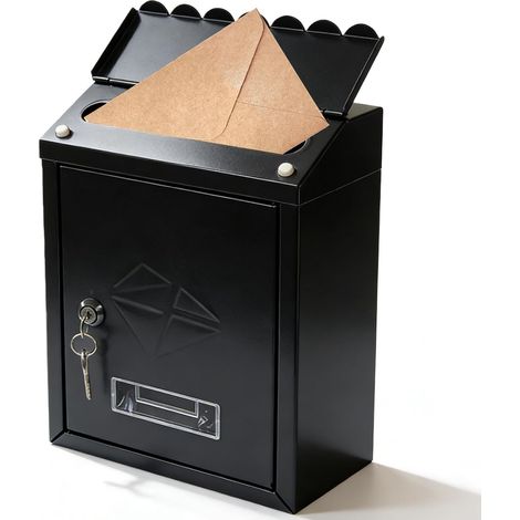 Boîte Aux Lettres Murale: Boite Au Lettre, 21,7x7x30cm, avec 2 Clés, Fenêtre De Visualisation, 1 Porte, avec Fente Arrière, Facile à Installer, Boite a Lettre Extérieure Individuelle (Noir) (1/5)