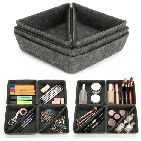 6 Pièces Organisateur de Tiroir en Feutre, Lot de 2 Tailles Boîtes de Rangement pour Bureau, Cuisine, Salle de Bain, Coiffeuse – Gris, Lavable (1/5)