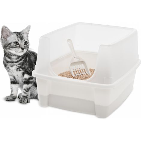 Iris Ohyama Katzenklo mit Schaufel, bis 7 kg, WeiÃŸ, offen, ohne Deckel, Katzentoilette, hoher abnehmbarer Rand, FÃ¼r groÃŸe Katzen, KÃ¤tzchen, Toilet, xxl Toilette, BPA-frei, Cat Litter Box, CLH-12