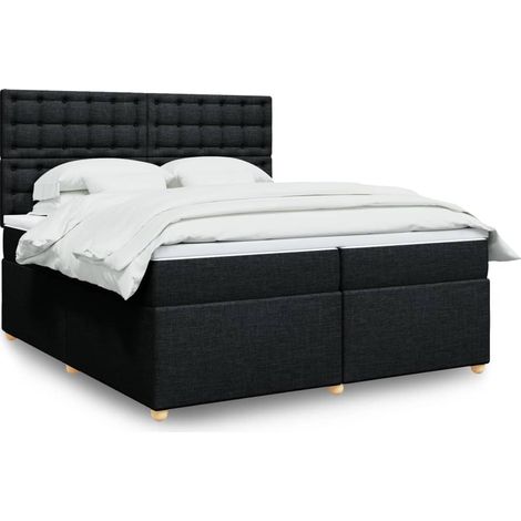 Cama box spring con colchón tela negro 200x200 cm (1/5)