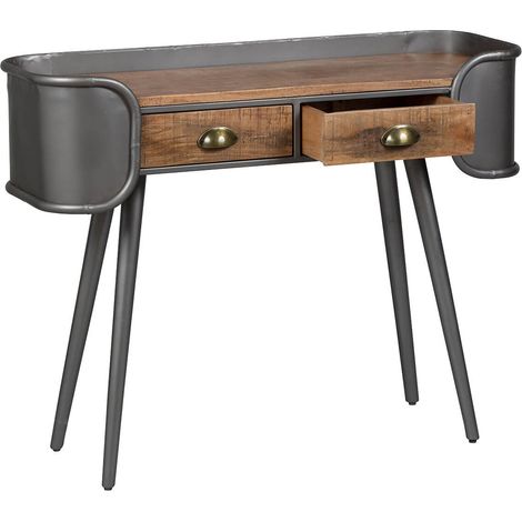 Altobuy – Console 2 tiroirs en palissandre et acier patiné – Dimensions 100x35x77cm – Style industriel pour intérieur moderne (1/4)