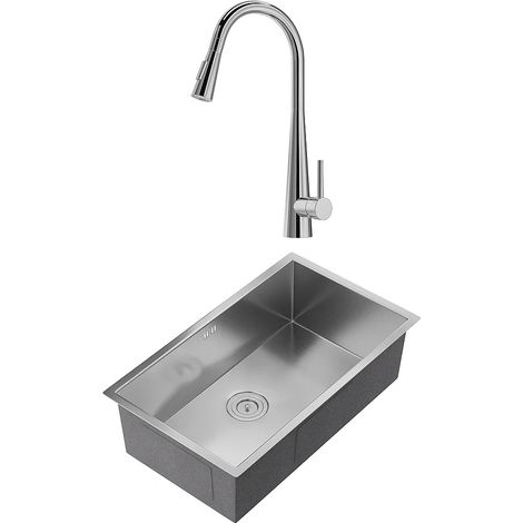 Set lavandino 76 x 45 cm SOELA + rubinetto doccino RONA in Acciaio inox Grigio e cromato (1/5)