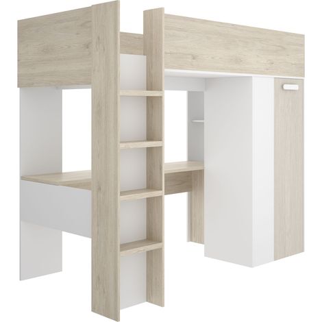 DEKIT SPYLO - CAMA ALTA PARA DORMITORIO - LITERA - BLANCO / NATURAL ALISTONADO - 177.5 x 206 x 111 (1/5)