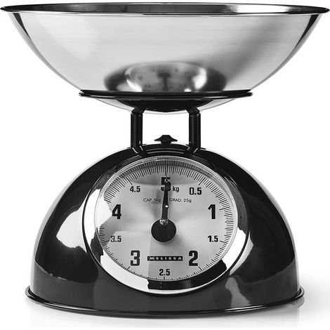 MELISSA Retro-Küchenwaage / Analog / Metallgehäuse / Abnehmbare Schale / Max. 5kg / 25-Gramm-Schritte / Schwarz