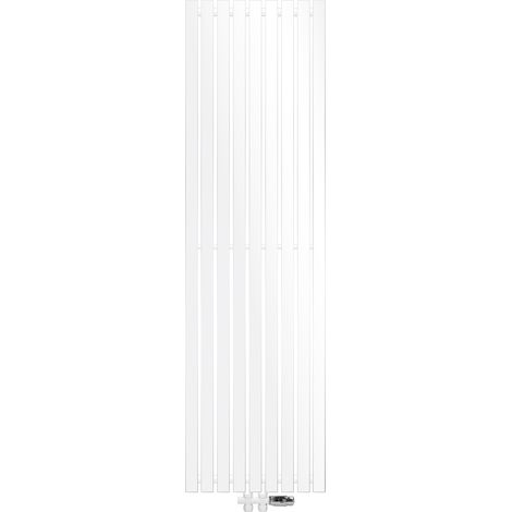 ECD Germany Stella Design Paneelheizkörper Mittelanschluss 480 x 1600 mm Weiß mit Anschlussgarnitur inkl. Thermostat Durchgang Boden Weiß - Flach Einlagig Vertikal - Heizkörper Badheizkörper Heizung