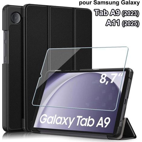 avec Film Verre Trempé, Housse Samsung Galaxy Tab A9 (8,7") Coque Galaxy Tab A9 Cuir PU Antichocs Protection 2023 sm-X110/X115, Noir (1/4)