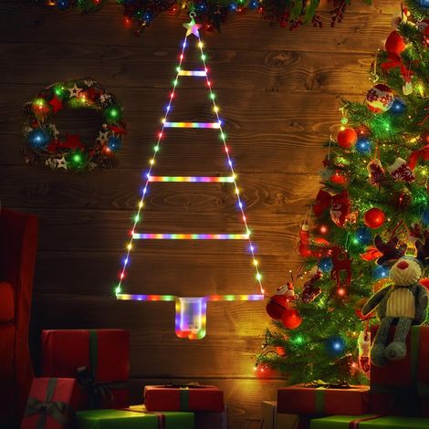Lumiere Noel Exterieur, 61cm LED Échelle Guirlande Lumineuse Pile avec Minuterie, 8 Modes, Étanche Échelle Guirlande Lumineuse Sapin de NoeL pour Intérieur Fenêtre Decoration Noel (Coloré)