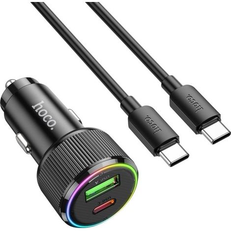 Hoco NZ14A Guerrero PD20W + QC3.0 Chargeur de voiture USB avec câble Type-C vers Type-C (Noir) (1/5)