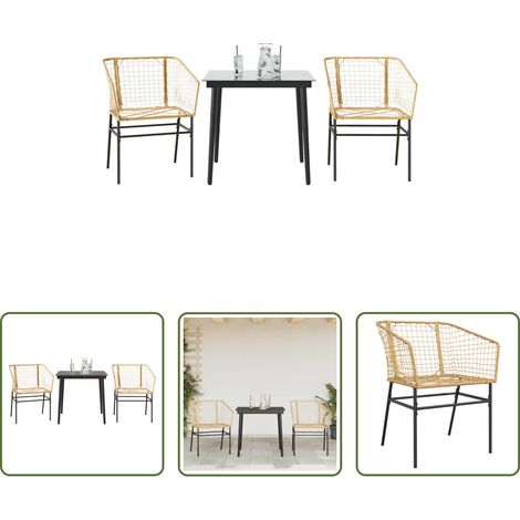 vidaXL Table de jardin - Ensemble à manger de jardin 3pcs marron résine tressée verre (1/5)