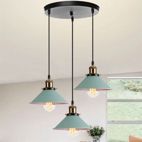 U-Do Suspension Luminaire Rétro 3 Têtes Lustre Cage en Fer Vert Lampe Disque Noir E27 22CM décoration Salle à Manger Cuisine (1/4)